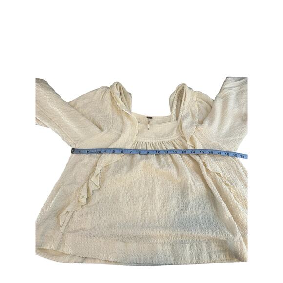 Free People White Ruffle Front Boho Square Neck Long Sleeve Blouse Size XS - Picture 10 of 12